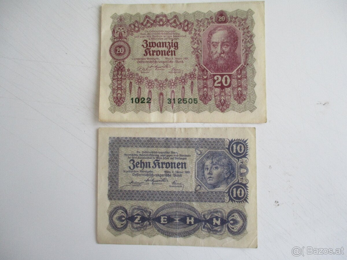 10und 20 Kronen Jg. 1922