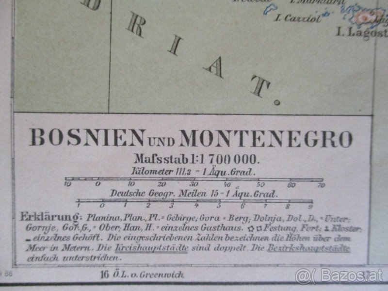 Historische Landkarte Bosnien Montenegro 1895