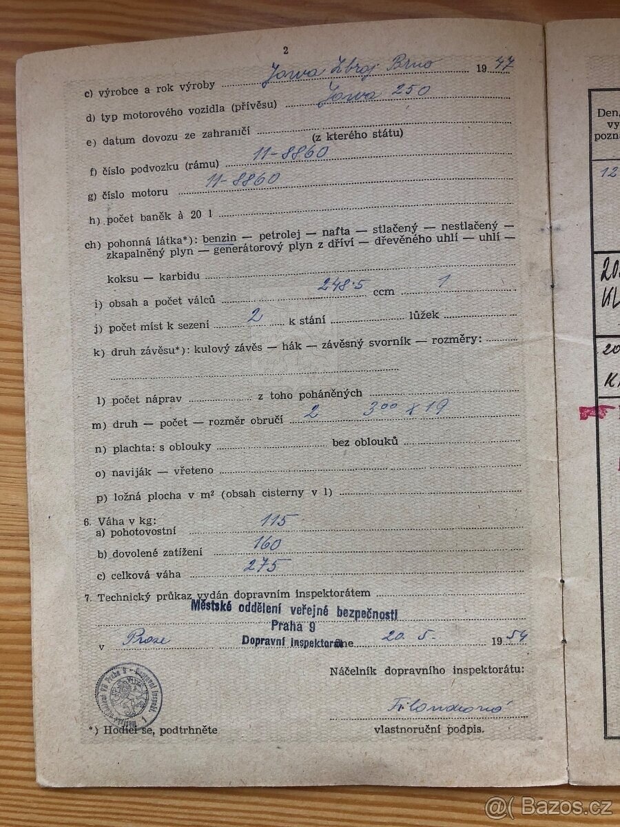 Jawa 250 Pérák FJ (1947) mit Original-Typenschein + Ogar 350 - 17