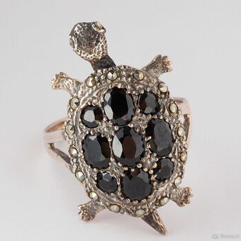 Silberring, Schildkröte, 925er, Grösse 57, schwarze Achate,