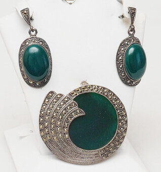 Schmuckset Silber 925, Brosche, Ohrhänger, Anhänger, mit Mar