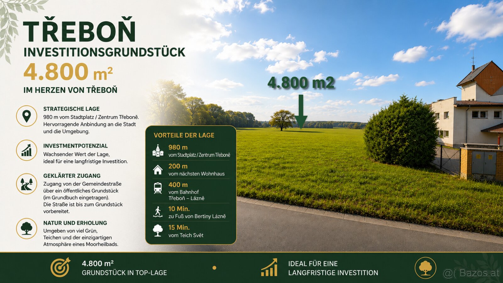 Třeboň Dukelská – 4.800 m² | nahe Stadtzentrum - 15 € /m2 - 2