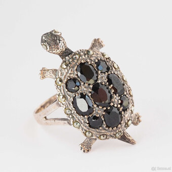 Silberring, Schildkröte, 925er, Grösse 57, schwarze Achate, - 2