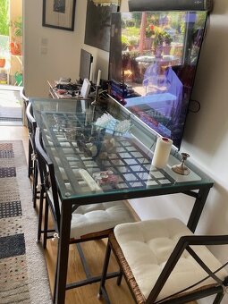 Metall Esstisch mit Glasplatte und mit 4 Sessel - 2