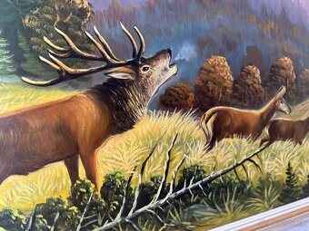 Ölgemälde Rotwild in Bergtal (1960, 122×74 cm) - 3