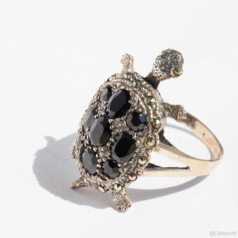 Silberring, Schildkröte, 925er, Grösse 57, schwarze Achate, - 3
