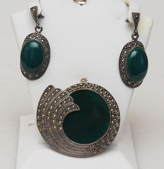 Schmuckset Silber 925, Brosche, Ohrhänger, Anhänger, mit Mar - 3