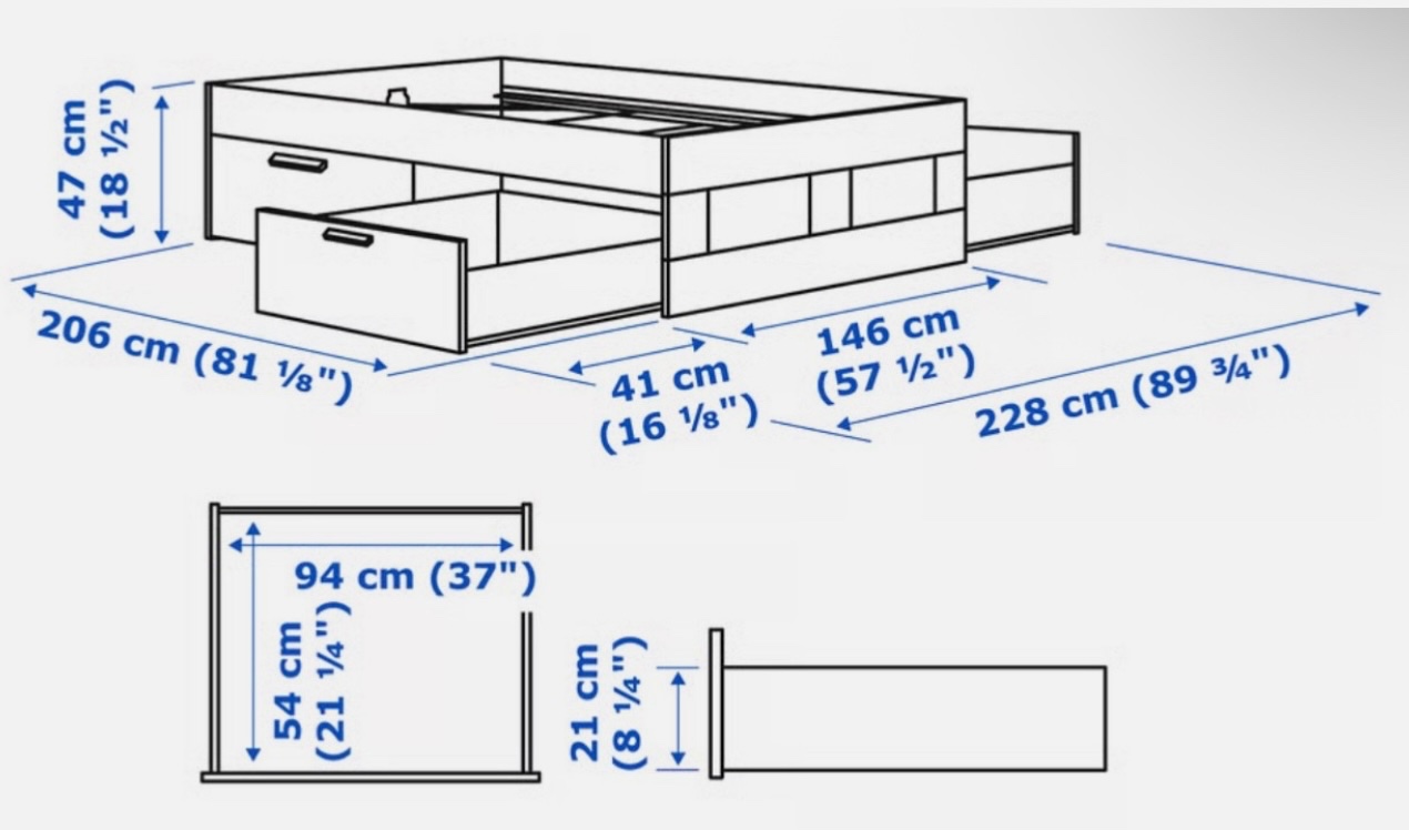 Bett 140x200 inkl. Matratze mit 4 Schubladen zum Ausziehen - 4