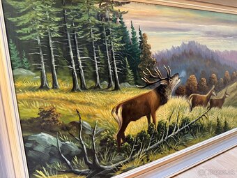 Ölgemälde Rotwild in Bergtal (1960, 122×74 cm) - 4