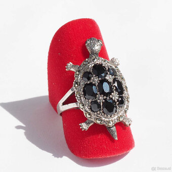 Silberring, Schildkröte, 925er, Grösse 57, schwarze Achate, - 4