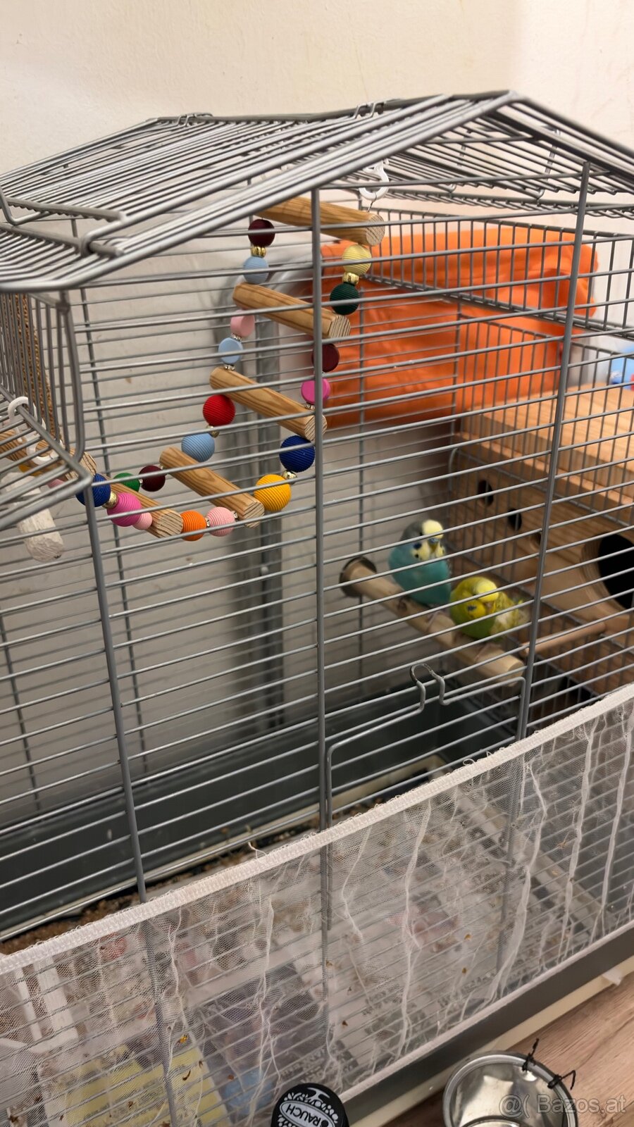 2 Wellensittiche mit Käfig und Zubehör - 6
