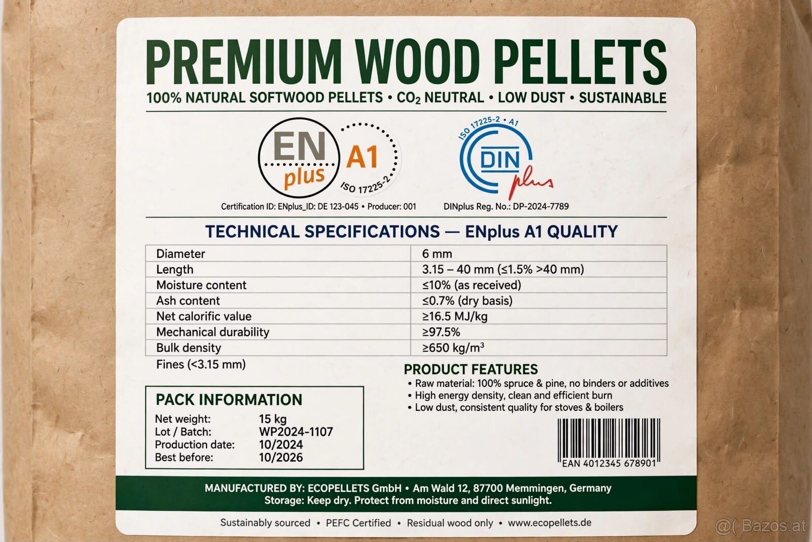 Holzpellets ENplus A1 - 15kg Säcke, Palette 1050kg, Zustellu - 6
